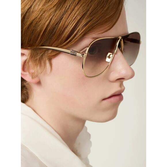New Miu Miu MUA56S 5AK90L Gold Metal Frame Brown Gradient Pilot Sunglasses main image 11